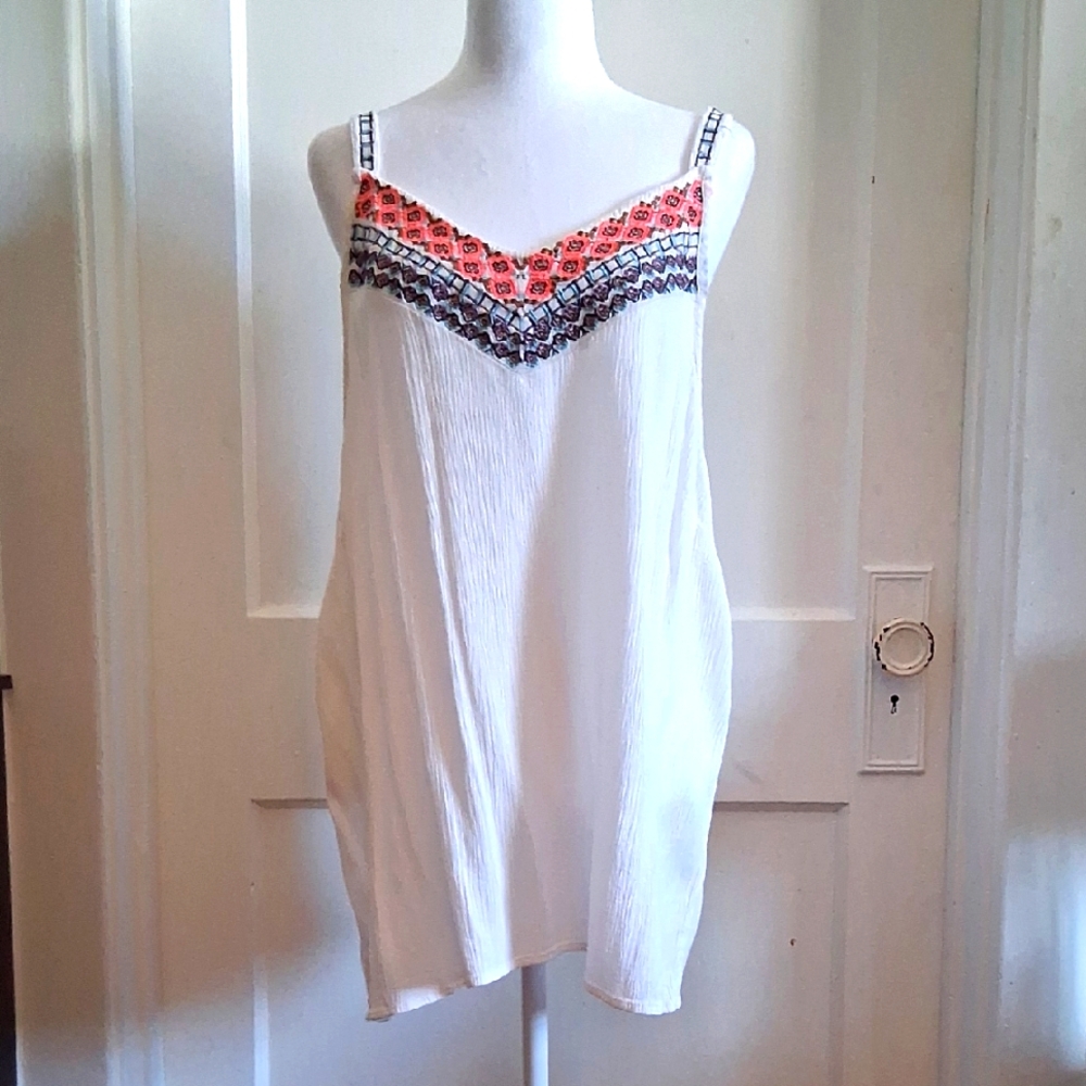Maurices White Camisole with Pink and Black Patterns